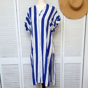 Uva Rosa Blue and White Striped Swim Cover-up Size M